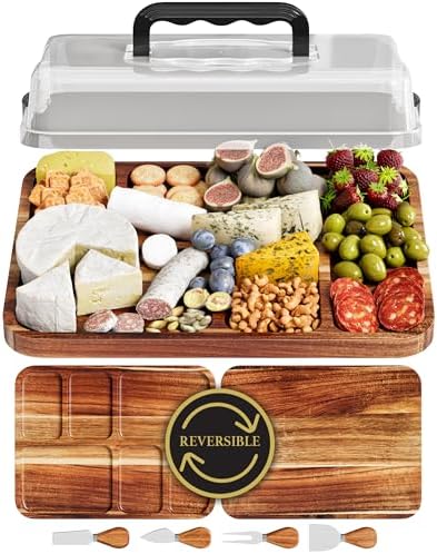Acacia Charcuterie Board with Lid, Travel Portable Charcuterie Cheese Board, Serving Tray House Warming Gift New Home, Gifts for Women by Unknown