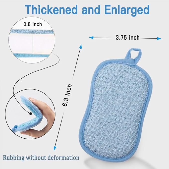 Dish Sponge Kitchen Sponges,Scrub Sponges,Double Sided Cleaning,Non Scratch,Ultra fine Fiber Wiping+Stainless Steel Wire to Remove Stubborn Stains,Durable Thickening (Large 6-Pack) - Image 3