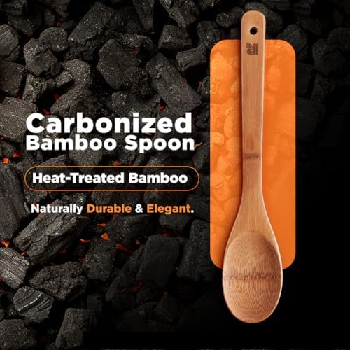 Riveira Dark Bamboo Wooden Spoons for Cooking 6-Piece, Apartment Essentials Wood Spatula Spoon Nonstick Kitchen Utensil Set Premium Quality Housewarming Gifts for Everyday Use - Image 2