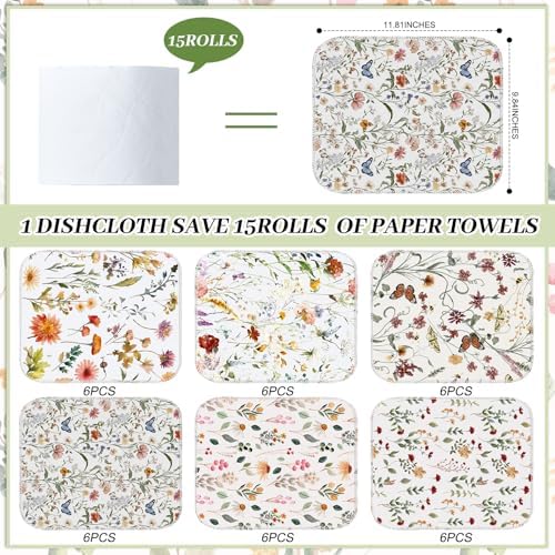 36 Pack Reusable Kitchen Cloths Cotton Towels, Vintage Wildflower - Image 2