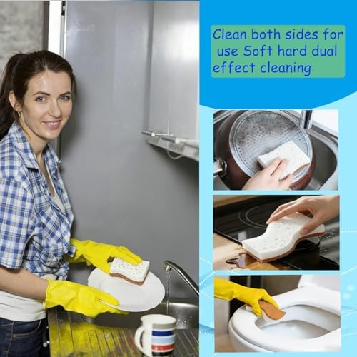 12 Pack Natural Kitchen Sponges,Biodegradable & Compostable,Non-Scratch Cellulose Coconut Fiber Sponges for Dishes,Pots and Pans,Eco-Friendly Cleaning Sponge. - Image 4