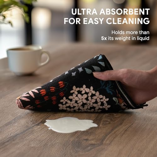 RECYCO Waffle Kitchen Towel Set of 2 - Quick Dry Microfiber Sustainable Dish Towels - Ultra Absorbent Reusable Cleaning Tea Towels - Lightweight Hand Towels,16”x 28”, Enchanted Bloom - Image 3