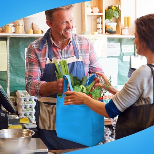 Reginary 50 Pcs Reusable Tote Bags Shopping Bags Non Woven, Sky Blue - Image 3
