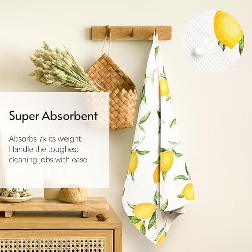 Eulnars Kitchen Towels, Premium Dish Towels for Kitchen Drying, 18" x 30" Microfiber Kitchen Towel Set, Quick Dry Tea Towels, Watercolor Lemon Series, 2-Pack - Image 2