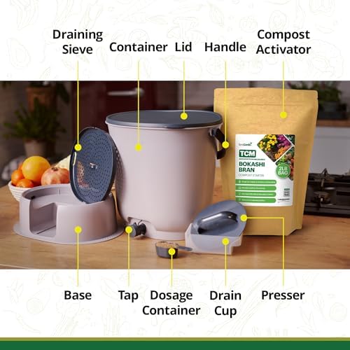 TeraGanix Bokashi Compost Starter Kit, Essential Bucket + Base, Indoor Composting, 15.3L (4gal) Capacity, Airtight, Odor & Pest-Free, Includes Bokashi Rice Bran & Liquid Collection Base, (Grey) - Image 5