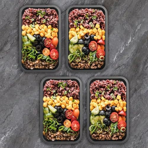 Collapsible Food Storage Containers with Lids, 4 Pack, 40 oz Silicone 1-Compartment Meal Prep Containers Reusable, Lunch Bento Boxes for Adults, Microwave Freezer Dishwasher Safe, BPA-Free, Black - Image 3