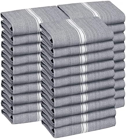 Zeppoli Classic Kitchen Towels - 30 Pack 100% Natural Cotton Towel Set, Reusable Wash Cloths, Absorbent Dish Towels, Machine Washable Hand Towels, Kitchen Essentials - 14” by 25” - Gray Base by Zeppoli