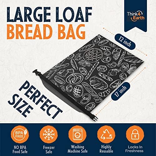 THINK4EARTH® Premium Black Reusable Bread Bags for Homemade Bread – Durable & Washable (2 Pack) - Image 3