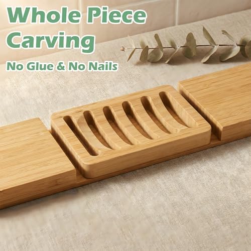 Bamboo Soap Dish, Bar Soap Holder Self Draining Soap Dish Natural Bamboo Soap Holder Waterproof Anti-Slip Wooden Soap Dishes for Bar Soap Saver Tray for Shower Bathroom Kitchen Sink Bathtub - Image 4