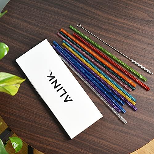 ALINK 12-Pack Reusable Plastic Glitter Straws, 11" Long Colorful Hard Plastic Tumbler Straws for 16 OZ 20 OZ 30 OZ Stanley, YETI, Mason Jar, Starbucks with Cleaning Brush - Image 7