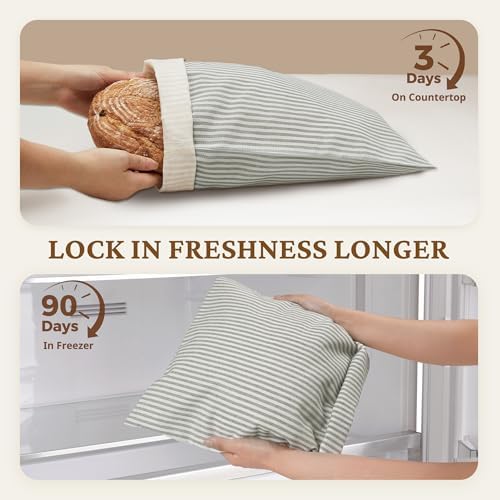 BRONYPRO Reusable Beeswax and Linen Bread Bags with Zipper, 2-Pack Waxed Bread Bags for Homemade Bread & Sourdough, Sustainable Sourdough Loaf Storage to Lock in Freshness, Large 17x12.6in, Grey - Image 5