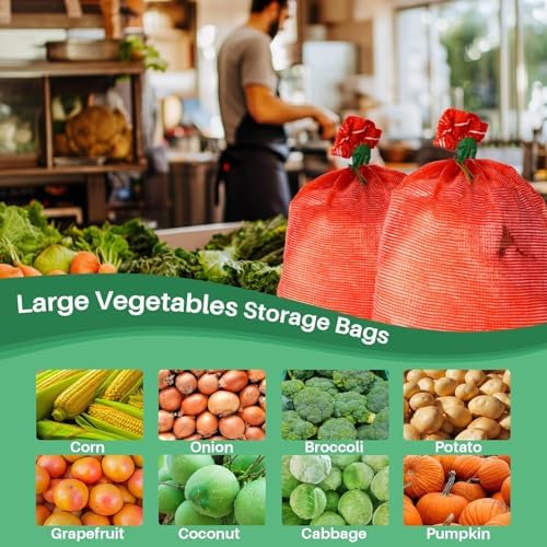 15 Pack 10 lb Mesh Onion Bags, 10"×18" Mesh Produce Bags Hanging Reusable Breathable Vegetable Storage Net Bags with Drawstring for Onions Potatoes Citrus Crawfish - Image 5