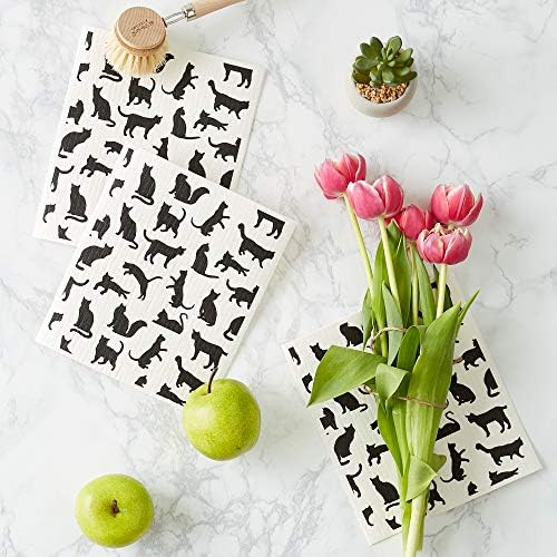 DII Swedish Dishcloths for Kitchen & Cleaning, Reusable, Machine Washable & Dishwasher Safe, Biodegradable, 7.75 x 6.75, Cats, 3 Piece - Image 4