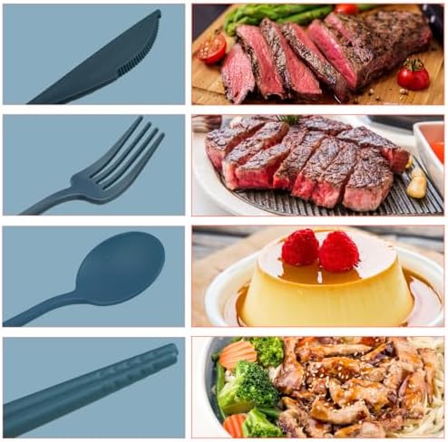 4 Sets Reusable Utensils Set with Case,Camping Cutlery Set Travel Silverware Set with Case Lunch Utensils Set for Work,Utensil Sets for Lunch Picnic Daily Use Outdoor (Darkblue) - Image 5