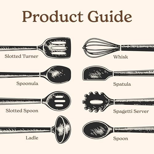 Country Kitchen Non Stick Silicone Utensil Set with Rounded Wood Handles for Cooking and Baking, 8 Piece Set, Black - Image 3