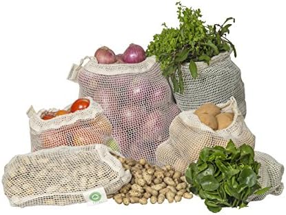 Mesh Grocery Bags - Veggie Bags Reusable - Reusable Mesh Fruit, Vegetable Bags - Eco-friendly Produce Bags - Cotton Net Bags for Produce - Reusable Bags for Produce | 6 Bags (3 XL, 3 L) by OrganicCottonMart