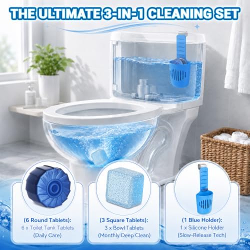 Automatic Toilet Bowl Cleaner & Toilet Tank Tablet Holder Set,Blue - Image 2