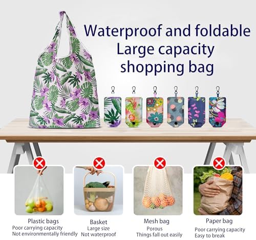 HIQU and HIST 6 Pcs Reusable Shopping Bags, Foldable Grocery Bags in Pocket, Eco-friendly Travel Recycle Shopping Bags,Waterproof and Machine Washable, for Daily Shopping Supplies load - Image 7