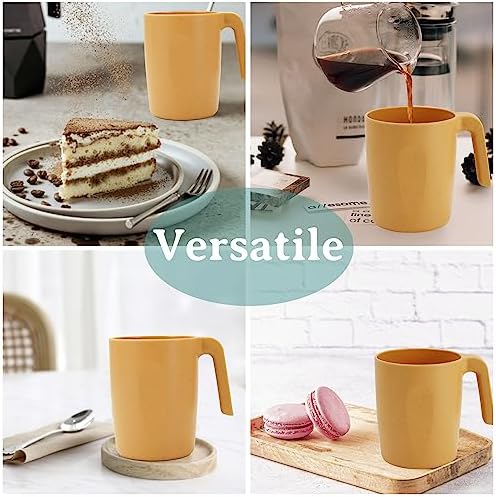 Wrova 16oz Wheat Straw Cups with handles set of 6-Plastic Cups Reusable-Unbreakable Kids Mugs-Dishwasher Safe & Microwave Safe-Ideal Mugs for Tea,Coffee,Camping,RV-Banana Yellow - Image 4
