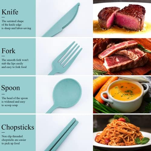 DISSKNIC Reusable Utensils Set with Case, 6 Sets Travel Utensils with Case, Wheat Straw Portable Cutlery Set Chopsticks Knives Fork and Spoon for Lunch Box Accessories - Image 5
