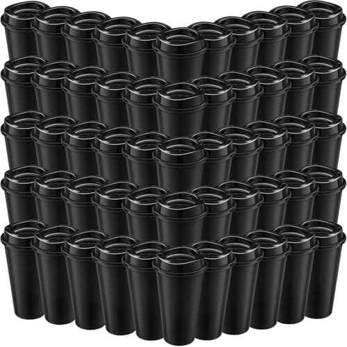Honeydak 66 Pack 16 oz Reusable Coffee Cups with Lids Water Bottle Iced Coffee Travel Mug Portable Plastic Tea Tumblers Bulk for Hot and Cold Drinks Birthdays Party (Black,Classic) by Honeydak