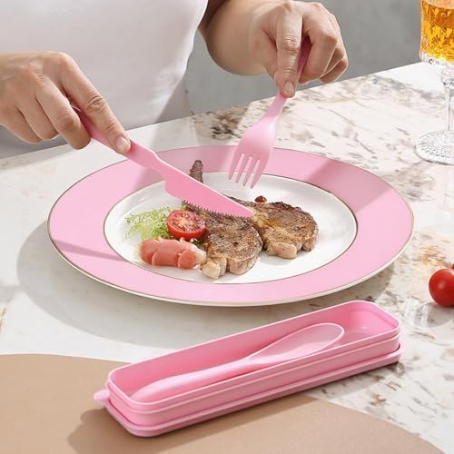 Reusable Travel Utensils w/Case, Wheat Straw Cutlery Lunch Camping - Image 4