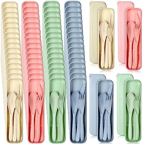Jinei Reusable Travel Utensils Set Wheat Straw with Case,Bright by Jinei