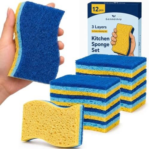 12 PCS Sponges Kitchen, Non Scratch Scrub Sponges for Washing Dishes, Blue by Unknown