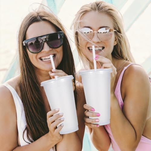 Suertestarry Tumbler with Straw and Lid,Water Bottle Iced Coffee Travel Mug Cup,Reusable Plastic Cups,Perfect for Parties,Birthdays,24oz-5 Pack (White Glitter, 10 pack) - Image 3