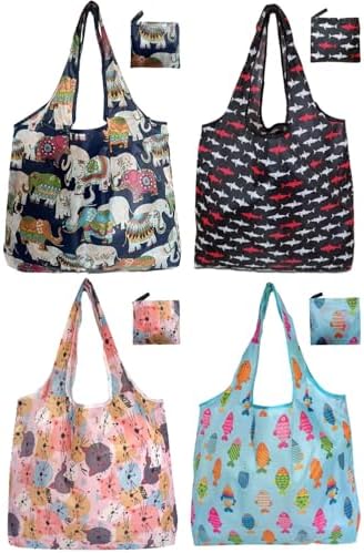 Reusable Grocery bags, 4 Pack - Lightweight And Compact, Grocery Totes Animal Printed, Machine Washable And Durable, Ideal For Groceries, Travel, And Daily Use by NewOpportunityInLivingKindly