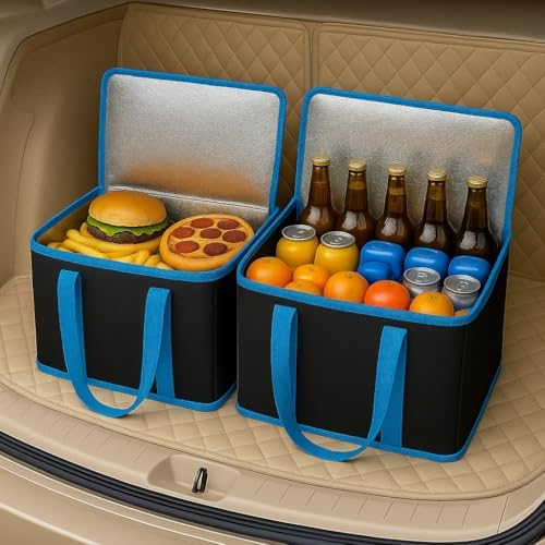 musbus XL-Large Insulated Grocery Shopping Bags, Black, Reusable Bag,Thermal Zipper,Collapsible,Tote,Cooler,BLACK BLUE - Image 2