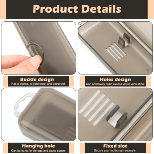 NINEFOX Toothbrush Travel Case 2 Packs,Transparent Black Toothbrushtoothbrush Cover,7.87 X 1.85 X 1.18 Inches Portable Travel Toothbrush Holder - Image 3