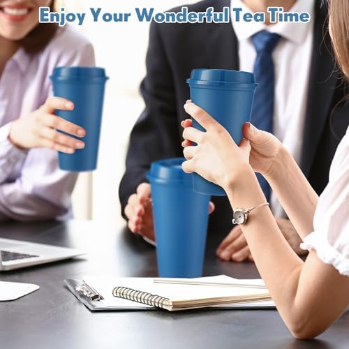 Honeydak 45 Pack 16 oz Reusable Coffee Cups with Lids Water Bottle Iced Coffee Travel Mug Reusable Portable Plastic Tea Tumblers Bulk for Hot and Cold Drinks Birthdays Party(Classic,Dark Blue) - Image 3