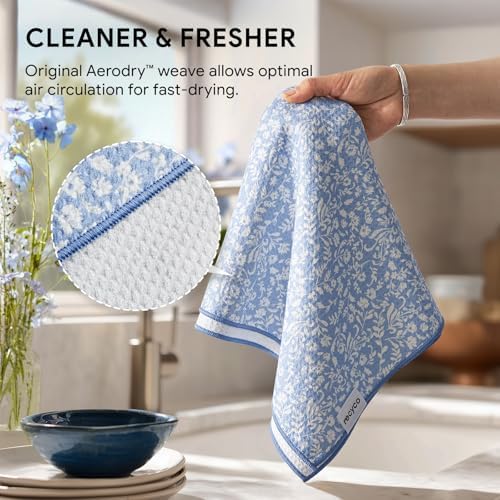 RECYCO Waffle Kitchen Towel Set of 2 - Quick Dry Microfiber Sustainable Dish Towels - Ultra Absorbent Reusable Cleaning Tea Towels - Lightweight Hand Towels,16”x 28”, Hydrangea Ball - Image 5
