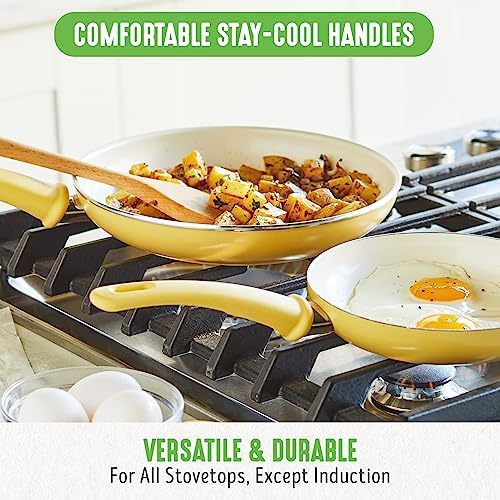 GreenLife Soft Grip Healthy Ceramic Nonstick 18 Piece Kitchen Cookware Pots and Frying Sauce Saute Pans Set, PFAS-Free with Kitchen Utensils and Lid, Dishwasher Safe, Yellow - Image 6