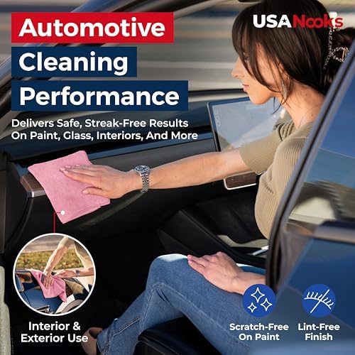 USANOOKS Microfiber Cleaning Cloth Light Pink - 50 Pcs 12.5"x12.5" - High Performance - 1200 Washes, Ultra Absorbent Towels Weave Grime & Liquid for Streak-Free Mirror Shine - Car Washing Cloth - Image 5