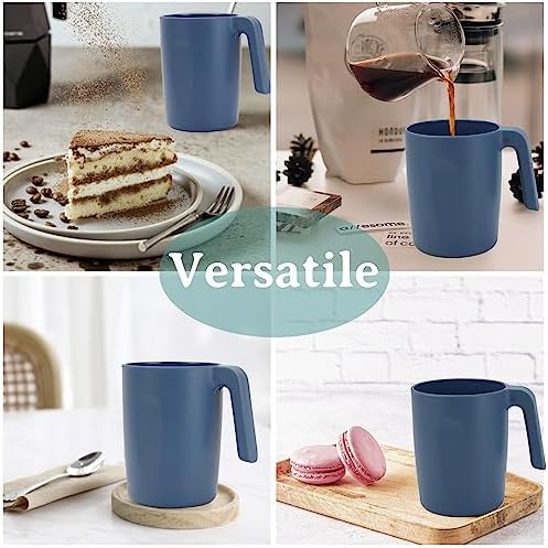 Wrova 16oz Wheat Straw Cups with handles set of 6-Plastic Cups Reusable-Unbreakable Kids Mugs-Dishwasher Safe & Microwave Safe-Ideal Plastic Mugs for Tea,Coffee,Camping,RV-Navy Blue - Image 4