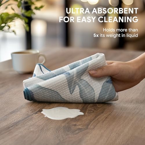 RECYCO Waffle Kitchen Towel Set of 2 - Quick Dry Microfiber Sustainable Dish Towels - Ultra Absorbent Reusable Cleaning Tea Towels - Lightweight Hand Towels,16”x 28”, Stormy Blue - Image 4