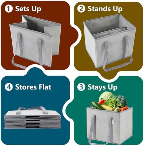 Reusable Grocery Bags Foldable 4-Pk, Heavy Duty Large Reusable Shopping Bags with Handles, Collapsible Tote - Image 6