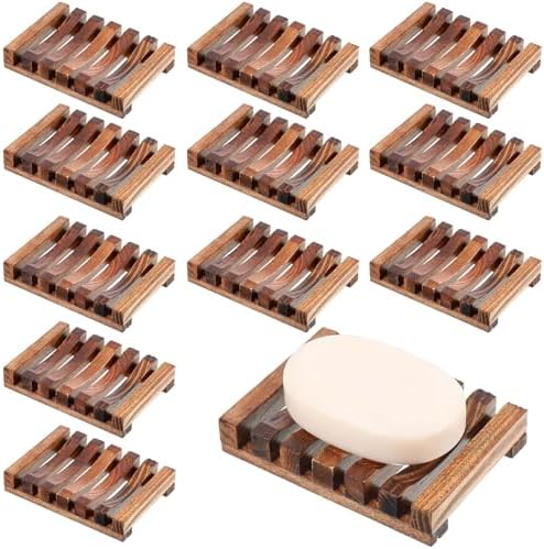 Skylety 12 Pieces Wooden Shower Soap Dish Bulk Soap Holder, Brown Color by Skylety