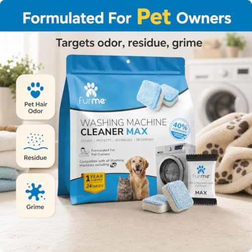 FURME Washing Machine Cleaner MAX Tablets for Pet Owners – 24 Pack Deep Cleaning Descaler for HE Front & Top Load Washers – Removes Pet Hair Odor, Residue & Grime – Septic Safe – 12 Month Supply - Image 2