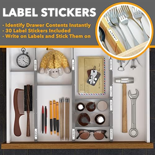 SpaceAid Bamboo Drawer Dividers with Inserts and Labels, Kitchen Adjustable Drawer Organizers, Expandable Organization for Home, Office, Dressers, 4 Dividers with 9 Inserts (17"-22" Gray) - Image 3