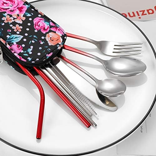 Travel Utensils,Reusable Silverware Set To Go Portable Cutlery Set with a Waterproof Carrying Case for Lunch Boxes Workplace Camping Picnic (GraRed) - Image 3