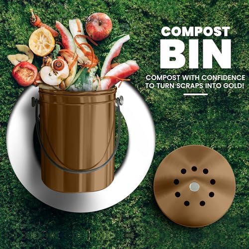 Utopia Kitchen Countertop Compost Bin 1.3 Gallon, Stainless Steel, Bronze - Image 2