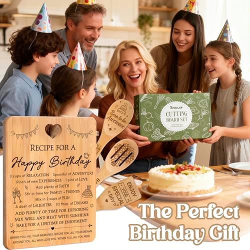 Birthday Gifts for Women - "Recipe for a Special Happy Birthday" Birthday Gifts for Men Cutting Board Set, Bamboo-Made Engraved Utensil Set Gifts for Women Birthday. - Image 4