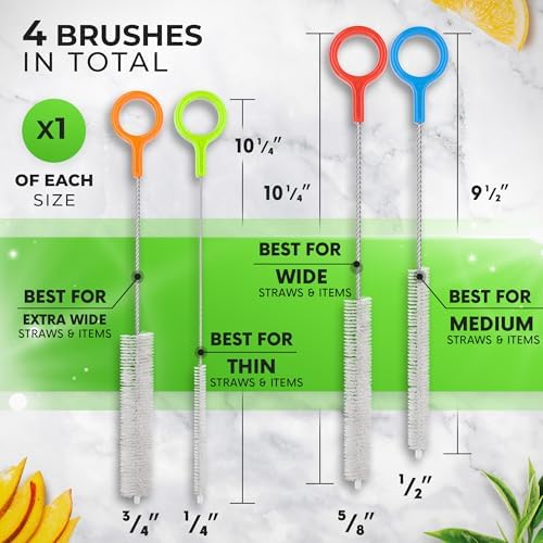 Buenalife Heavy Duty Cleaning Brushes Set of 4 - Extra Long Straw Cleaners for Metal and Plastic Reusable Drinking Straws, to Clean Small Spaces, Sippy Cups, Water Bottles - Sturdy Hard Brush Bristles - Image 2