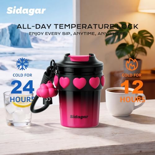 12 oz Insulated Coffee Tumbler with Lid, Cute Travel Mug, Black - Image 4