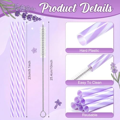 Honeydak 50 Pcs Reusable Plastic Straws Bulk,Purple and White Stripe - Image 2