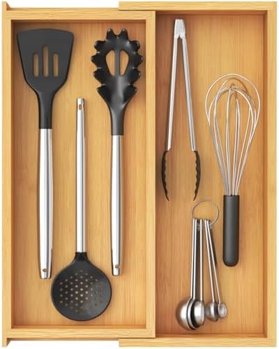 Lifewit Bamboo Utensil Organizer for Kitchen Drawer, Cooking Utensil Tray by Lifewit