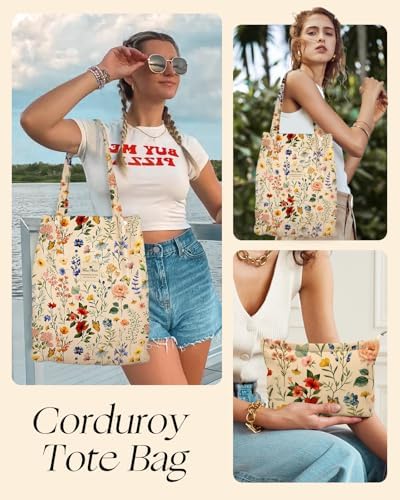 Miss Adola 2 Pack Corduroy Tote Bag with Pouch for Women - Image 2